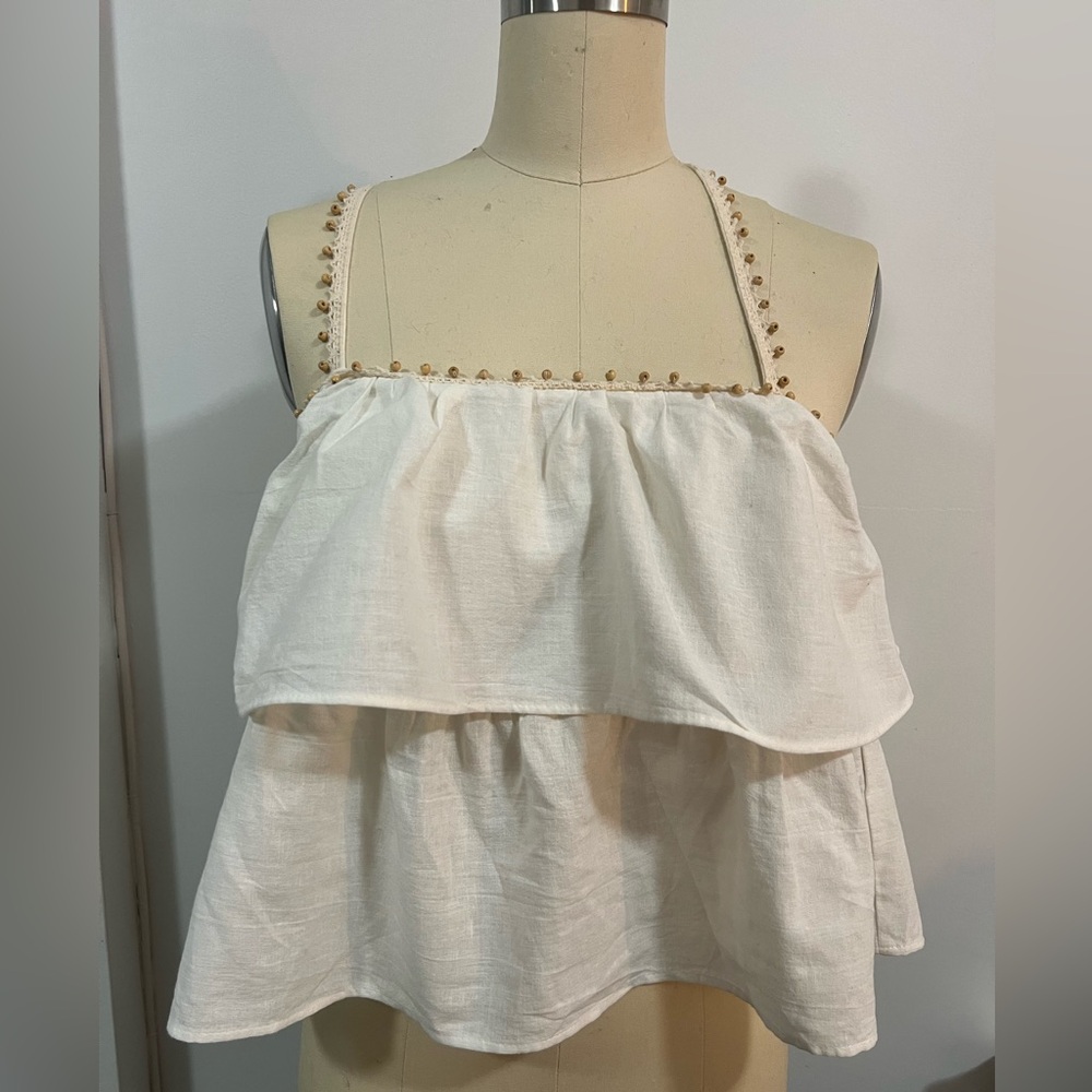 Zara Cream Layered Camisole with Bead Accents